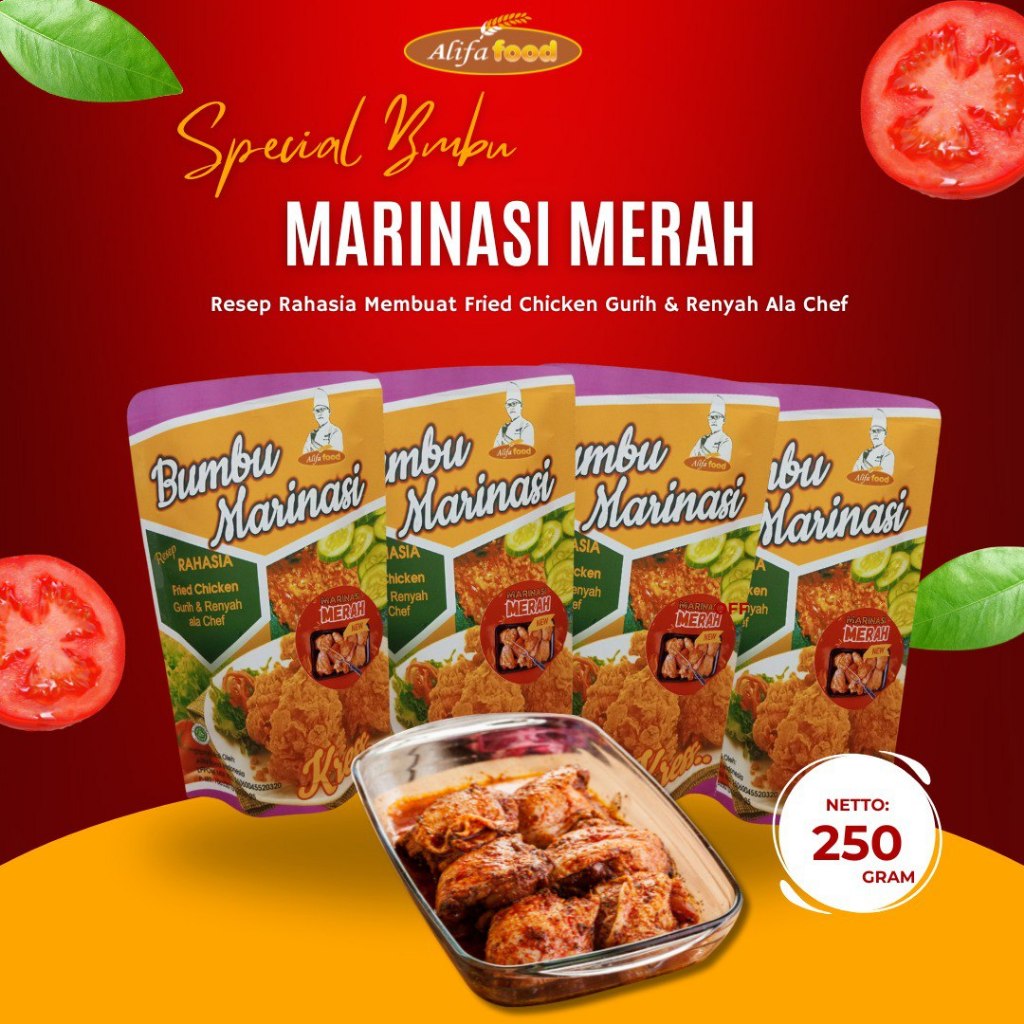 

Marinasi Merah Friedchicken isi 4/BPOM/Siap Saji/Bubuk/Halal/BPOM/Marinasi Ayam/Marinasi Ikan/Halal