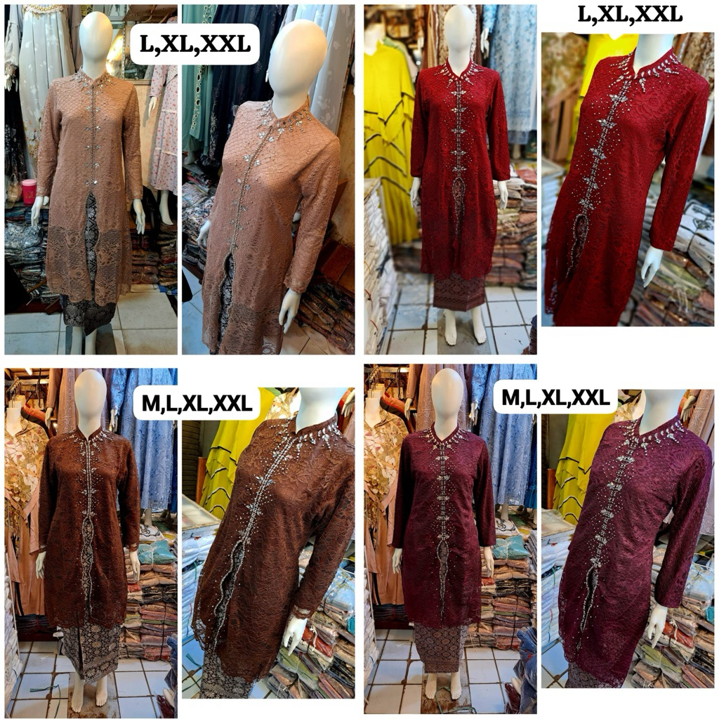 SETELAN KEBAYA SONGKET DEWASA BAHAN BRUKAT MIX PAYET ( BUSUI )