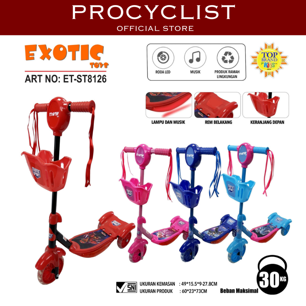 SCOOTER ANAK RODA TIGA UNISEX EXOTIC ST 8126 DENGAN MUSIK DAN BAN LED