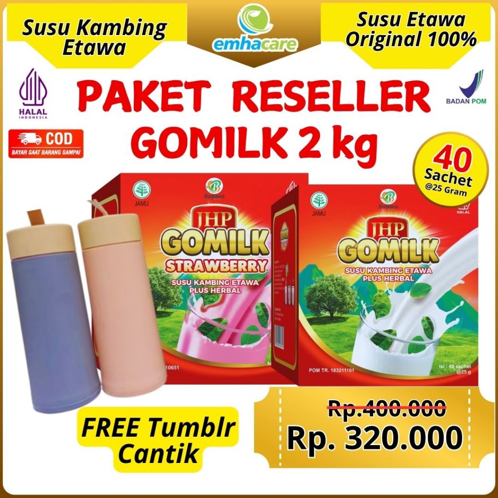 

Paket Reseller 2kg Susu Gomilk Sachet Susu Kambing Etawa BB Booster Penambah Nafsu Makan FREE TUMBLR