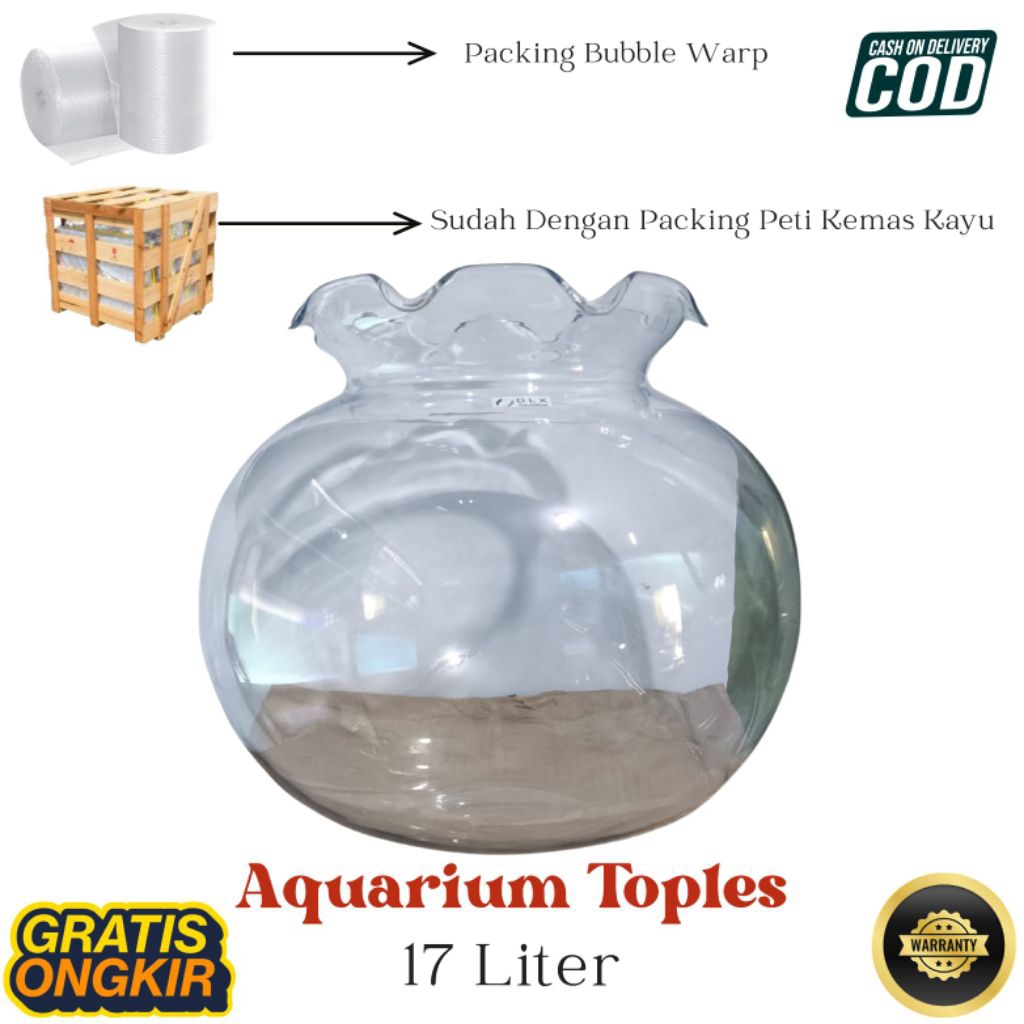 DLX Aquarium 17 Liter Aquarium Bulat Toples Serbaguna Ikan Hias Vas Bunga Hiasan Rumah Undian Packin