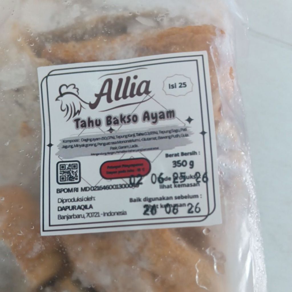 

ALIA tahu isi bakso Ayam 400 gram, isi 25bj