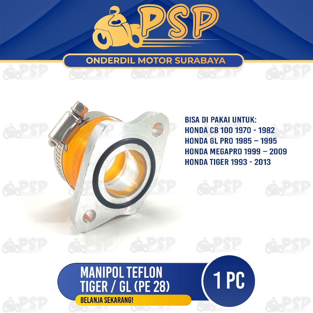 Manipol Teflon Tiger PE 28 - Manifold Teplon Intake Karbu PE 28 PNP Honda CB GL Megapro Tiger Revo