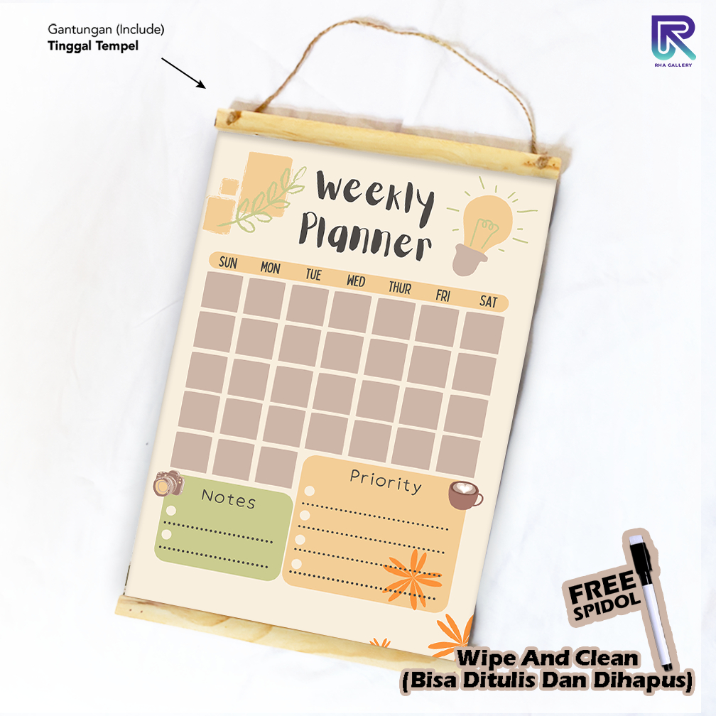 

RHA GALLERY Planner Schedule Daily Weekly Jadwal Mingguan Wipe And Clean List Jadwal Tulis 32x48 CM