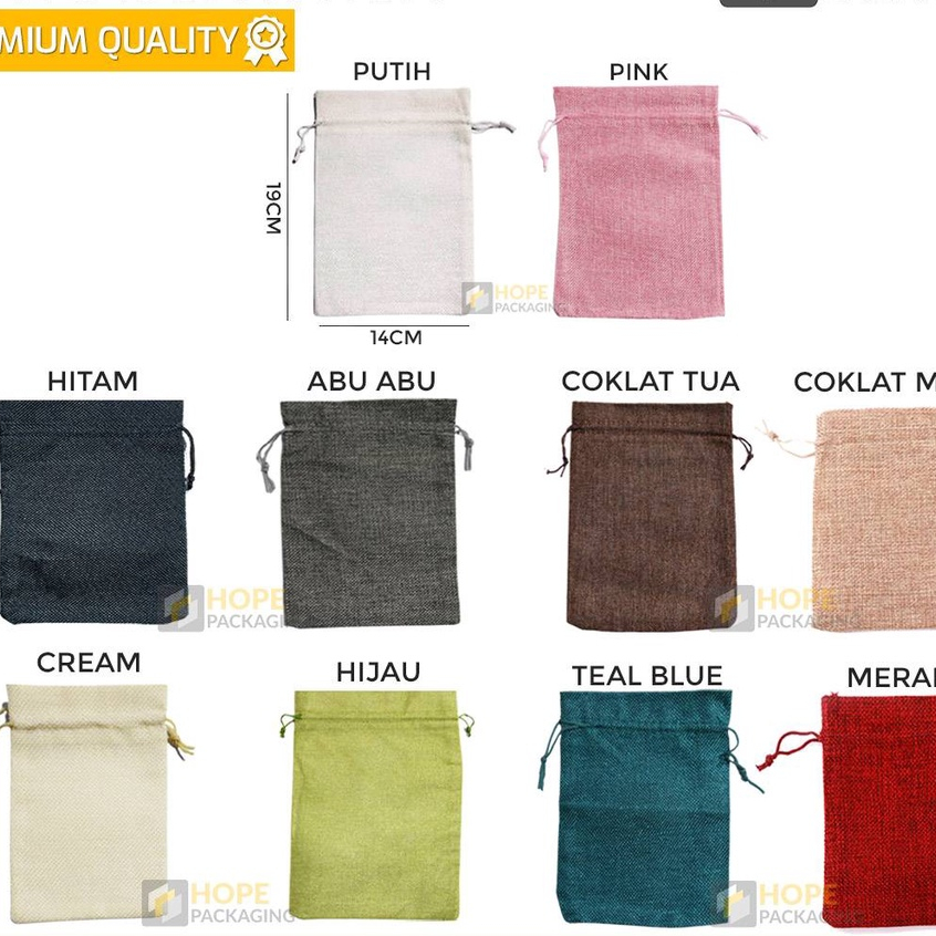 Travel Pouch Serut Kain Goni S 17x12.5 cm / Kantong Warna Polos Serbaguna / Pouch Souvenir Kosmetik 