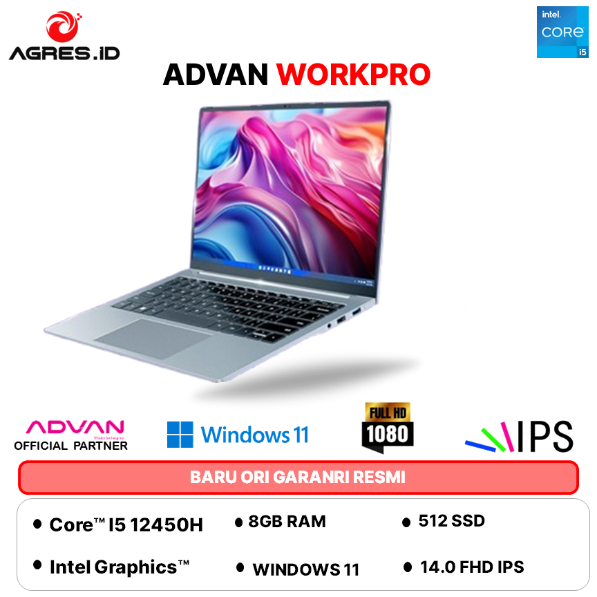 NEW LAUNCH - ADVAN WORKPRO INTEL CORE I5 12450H- RAM 8GB 512GB WINDOWS 11 14.0FHD IPS