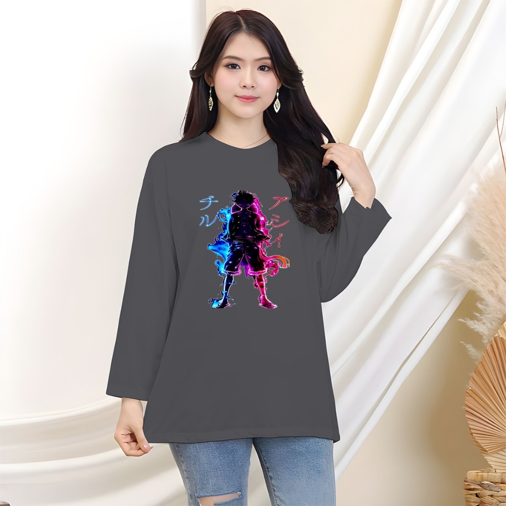 Kaos distro oblong oversize lengan panjang One Piece