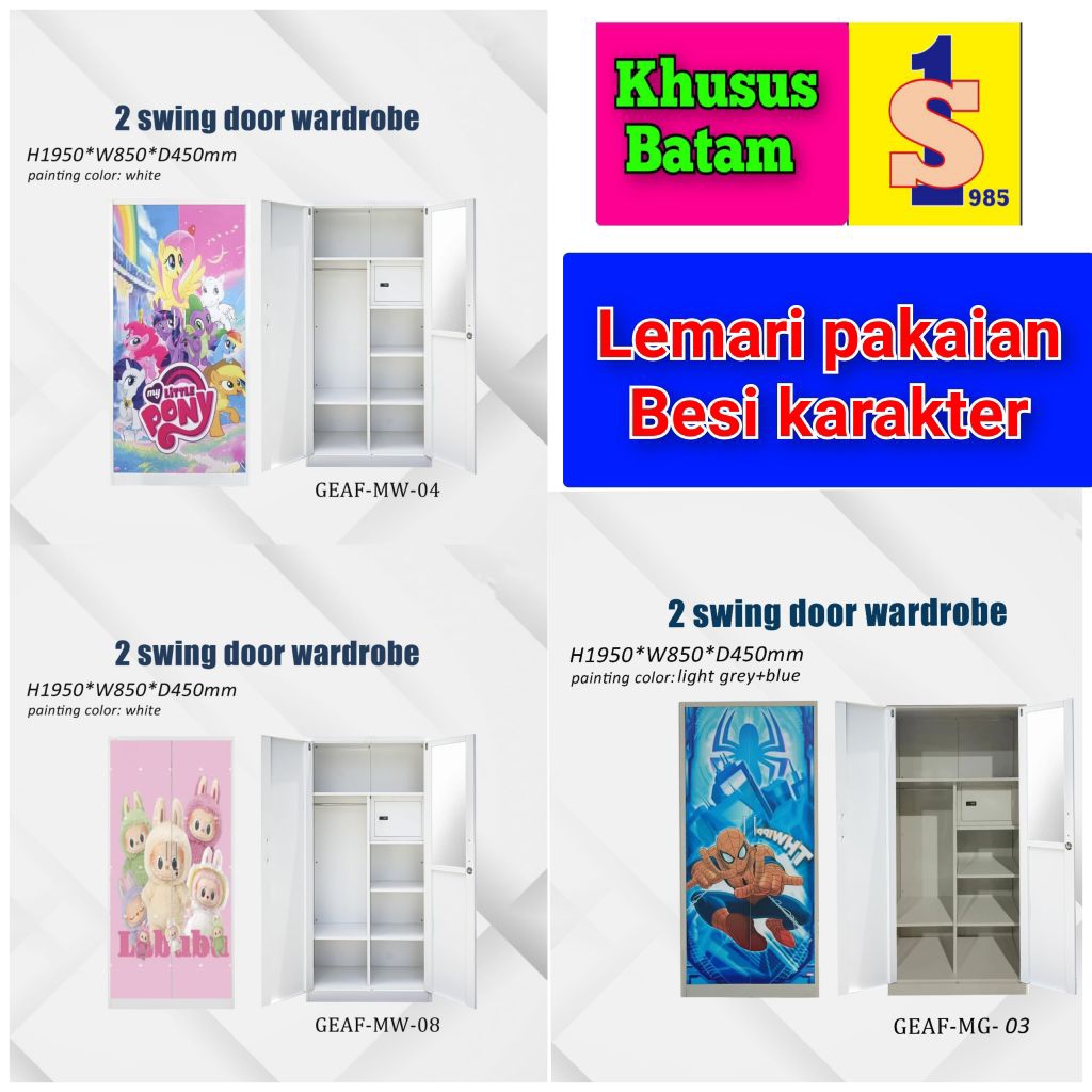LEMARI PAKAIAN BESI 2PINTU KARAKTER ANAK UK.85x45x195cm /LEMARI BAJU/LEMARI BESI(KHUSUS BATAM)