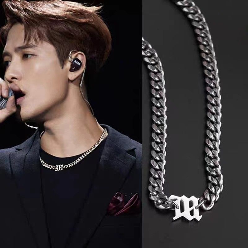 Queenaie M Kalung Titanium Pria Dan Wanita Anti Karat Hip Hop Silver Cuban Unisex Kalung