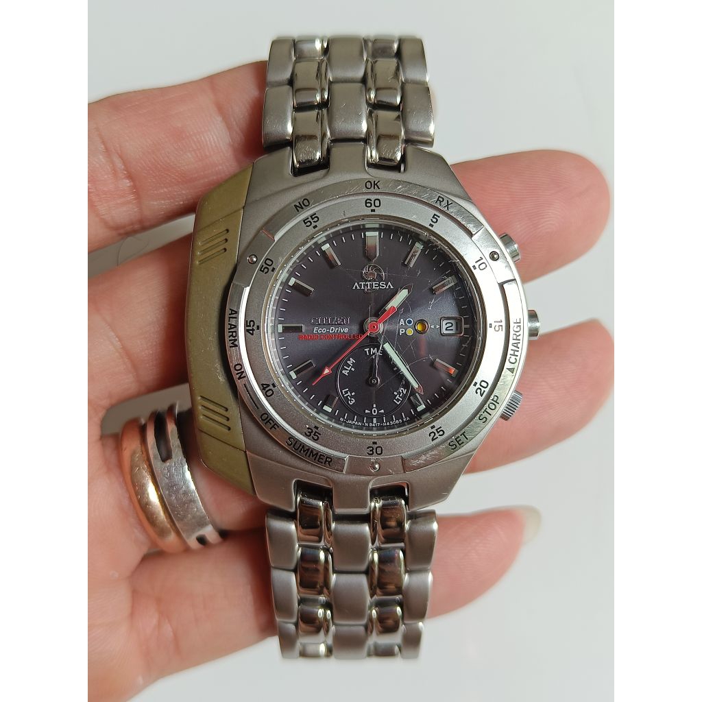 Citizen Attesa spacemaster eco drive radiocontroled titanium original bekas bagus normal semua