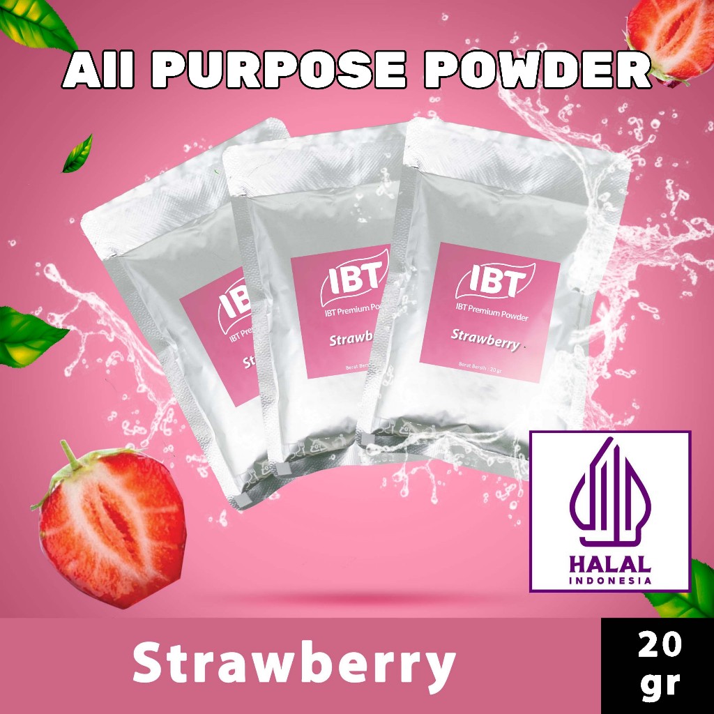 

Bahan Minuman Bubuk Rasa Strawberry. Stroberi IBT Premium Powder Sachet