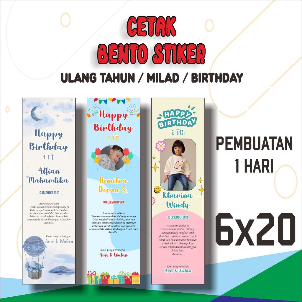 

Cetak Stiker Bento Ulang Tahun / Birthday / Tasyakuran Milad Custom