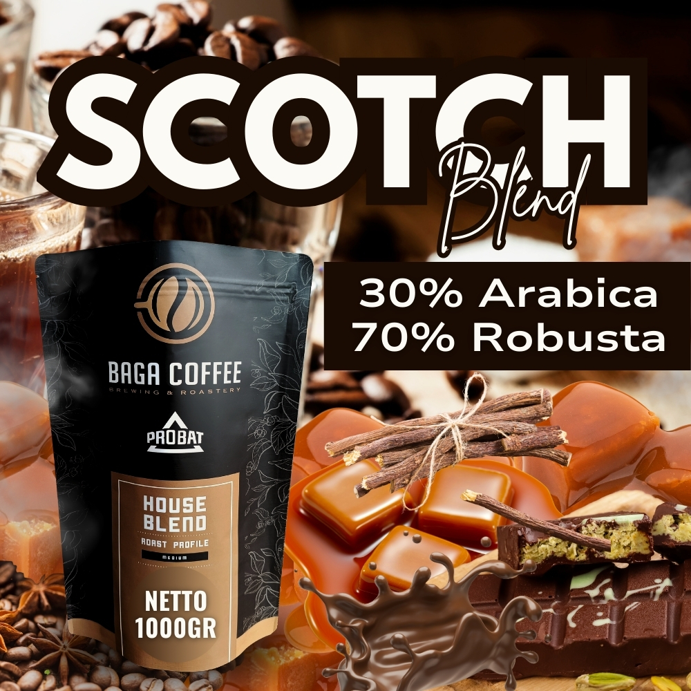 

Kopi Baga Coffee Scotch Blend 30% Arabica 70% Robusta Whole Bean kopi biji / bubuk