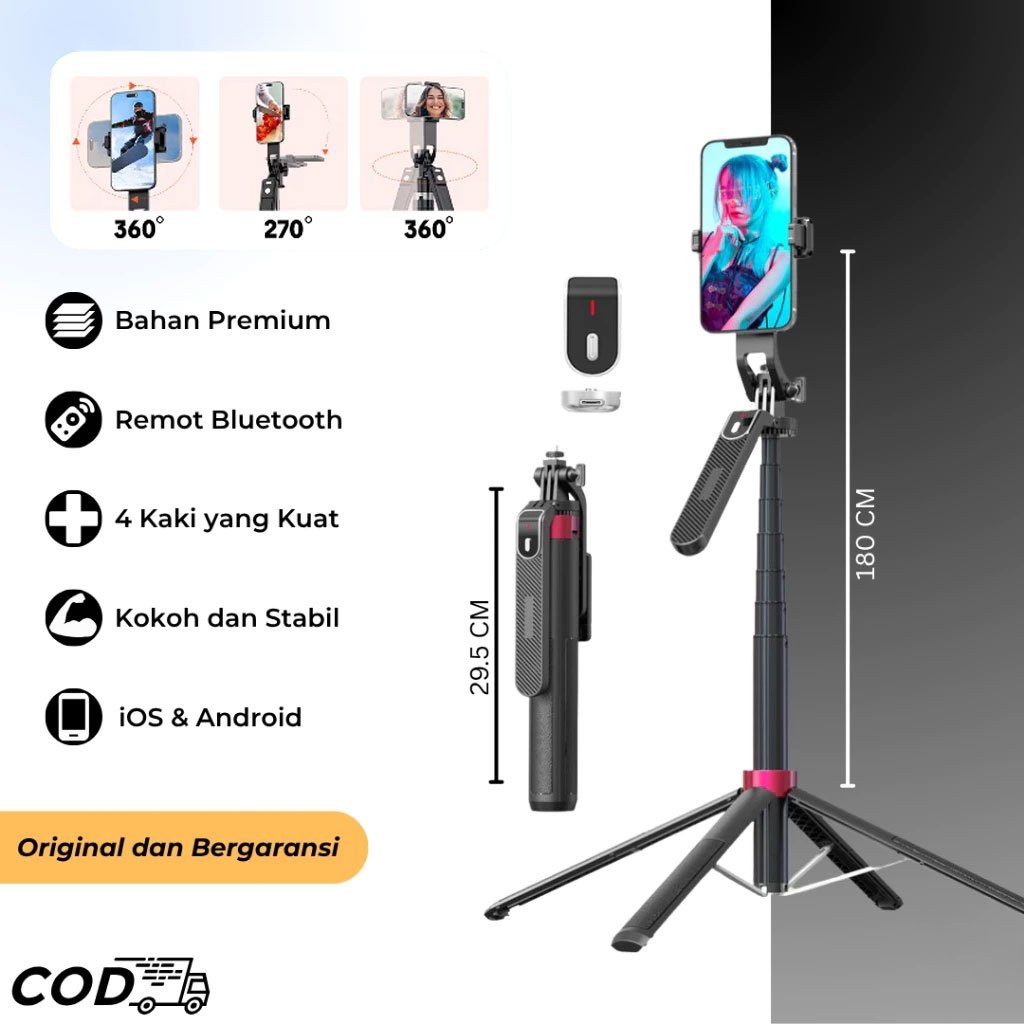 Tongsis Tripod Bluetooth 1.8m Fill light Tongsis Tripod Remote Tongsis hp Selfie Stick Bluetooth 4in