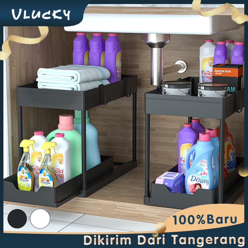 Rak Bumbu Dapur Rak Sliding Bawah Wastafel Rak Penyimpanan Kosmetik Kamar Mandi