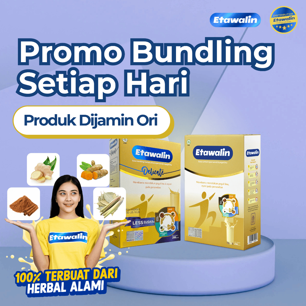 

Etawalin Susu Rendah Gula Alami Kesehatan Tubuh & Tulang Sendi Original | Paket Lengkap Bundling Delicate