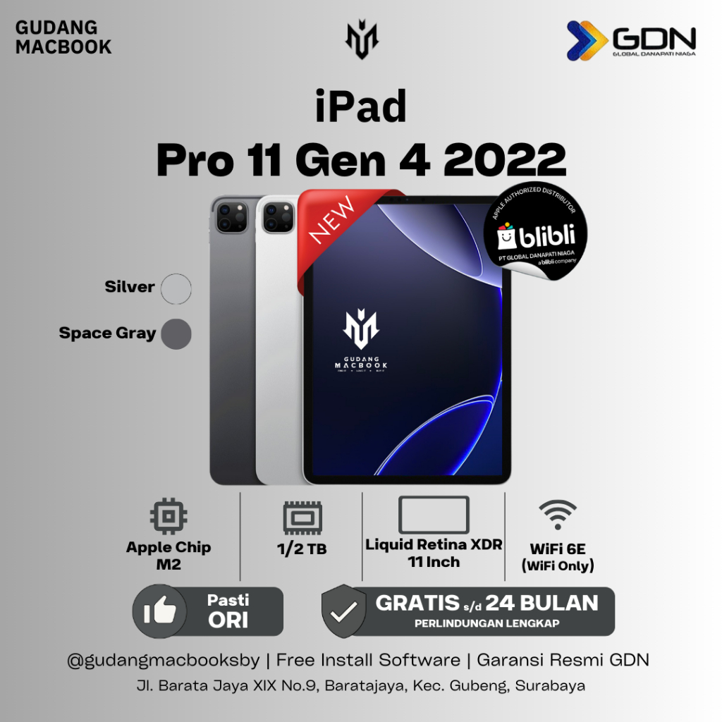 iPad Pro Gen 4th New 2022 11 Inch 128GB Garansi Resmi GDN Original Apple