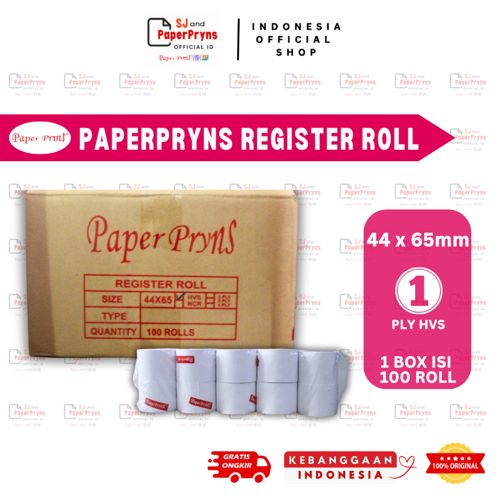 

(BOX) PAPERPRYNS Kertas Telstrook Register Roll 44 x 65mm – 1 PLY HVS