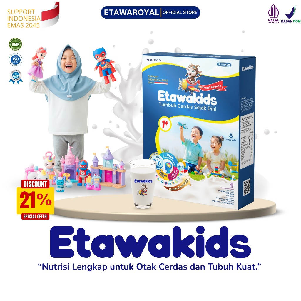 

Susu Etawakids Platinum – Susu Etawa Anak dengan DHA & Omega Lengkap - Paket 1 Box Kemasan 250gr