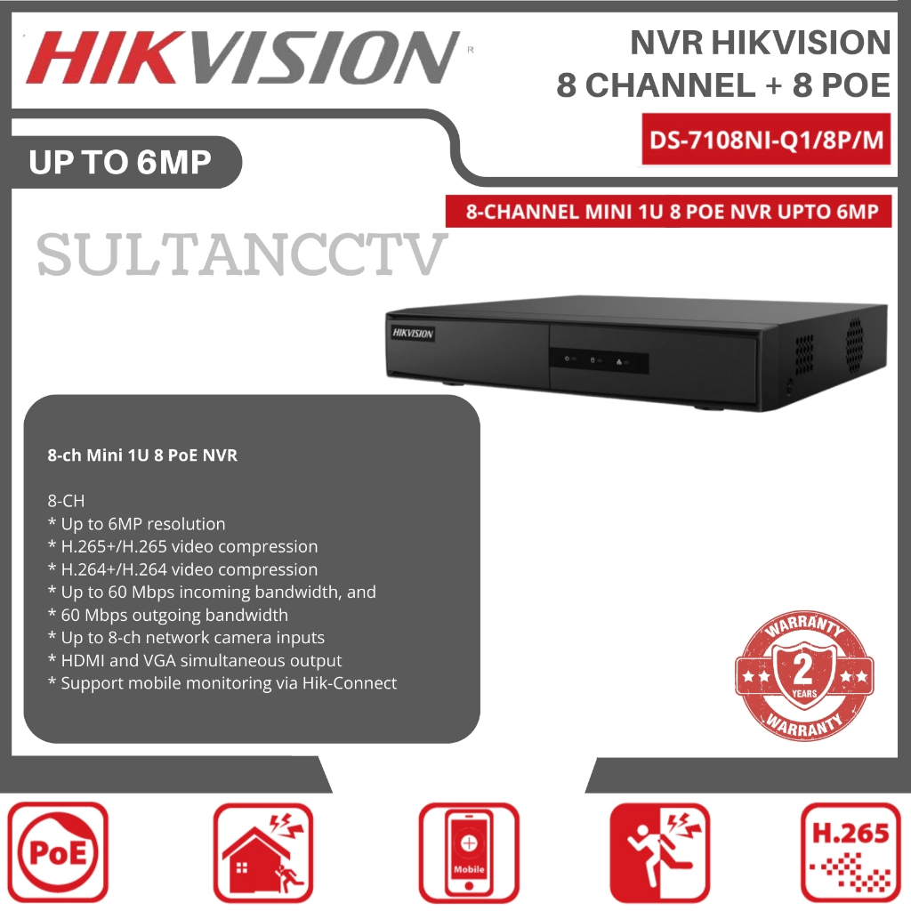 Nvr Hikvision 8 Channel 6mp Poe