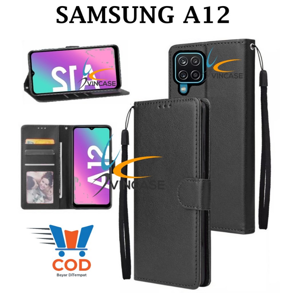 SAMSUNG A12 FLIP LEATHER CASE PREMIUM - FLIP WALLET CASE KULIT UNTUK SAMSUNG A12 - CASING DOMPET | F