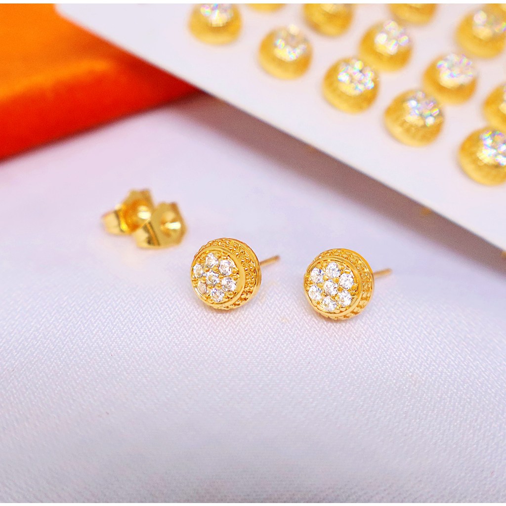 Anting Tusuk Gold Zirkonia Berlapis Emas Mata Satu Anti Iritasi