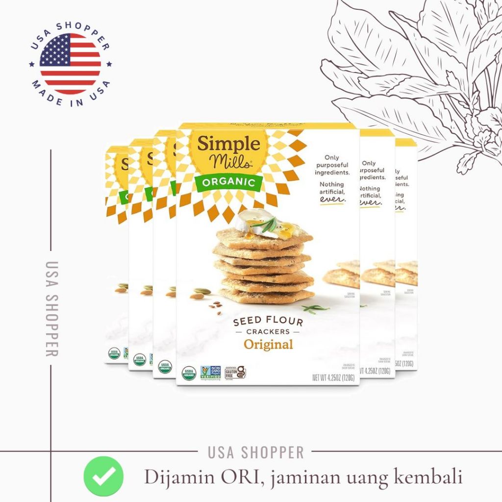 

[ORI USA] Simple Mills Organic Seed Flour Crackers Original Vegan Gluten Free 120 gr Healthy Snack