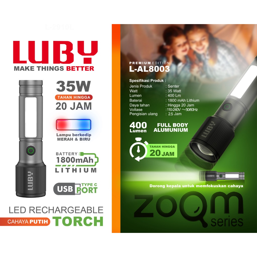 LUBY L-AL8003 Senter Tangan Zoom / LED Rechargeable Torch 35 Watt