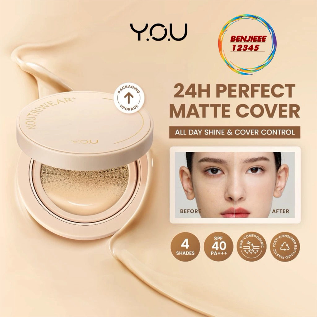 YOU Noutriwear+ Flawless Cushion Foundation Nourishing Poreless Perfect Coverage Tahan Lama 16 Jam |