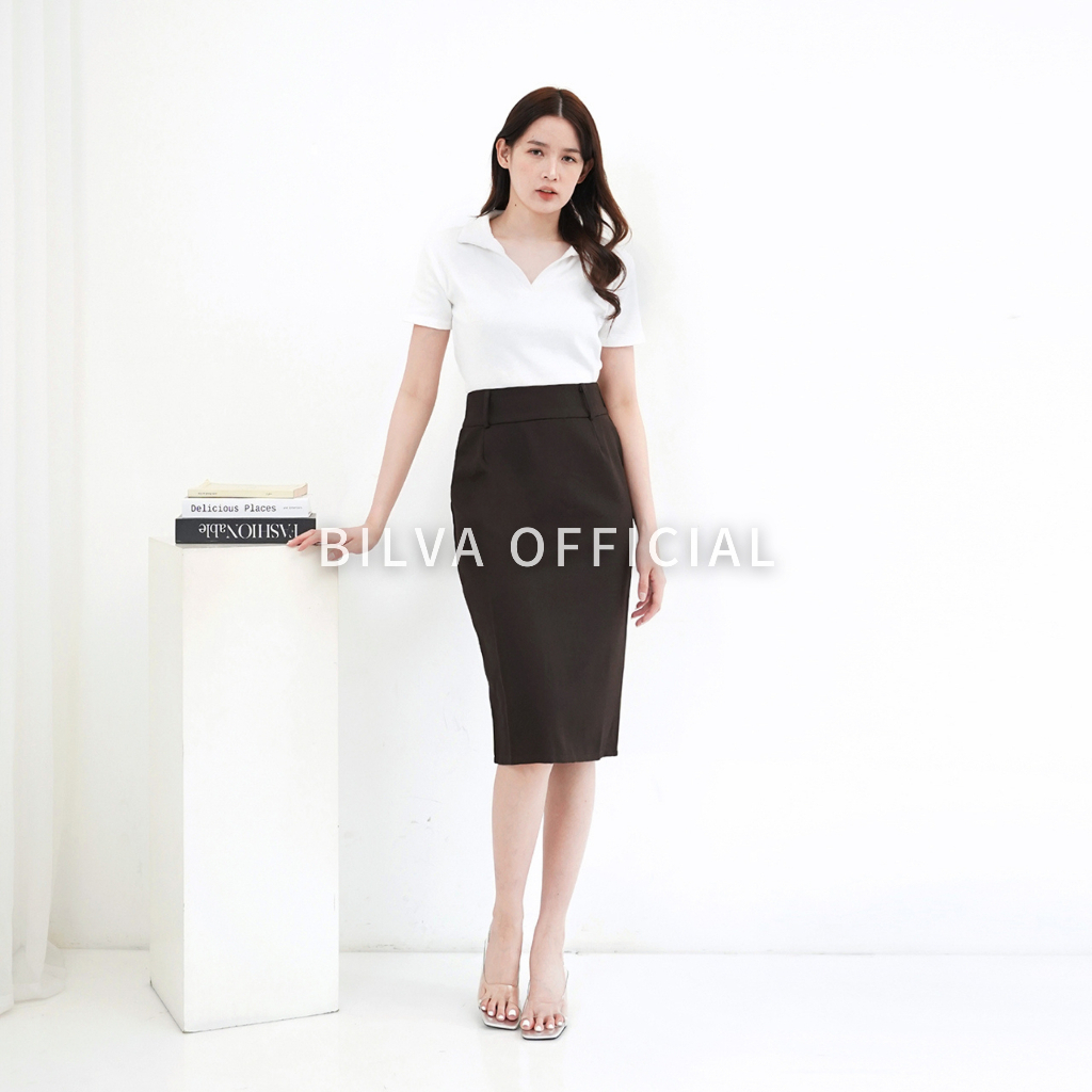 Bilva - Rok Span Hitam Pendek Rok Kerja Putih Kantor Wanita Formal Pendek
