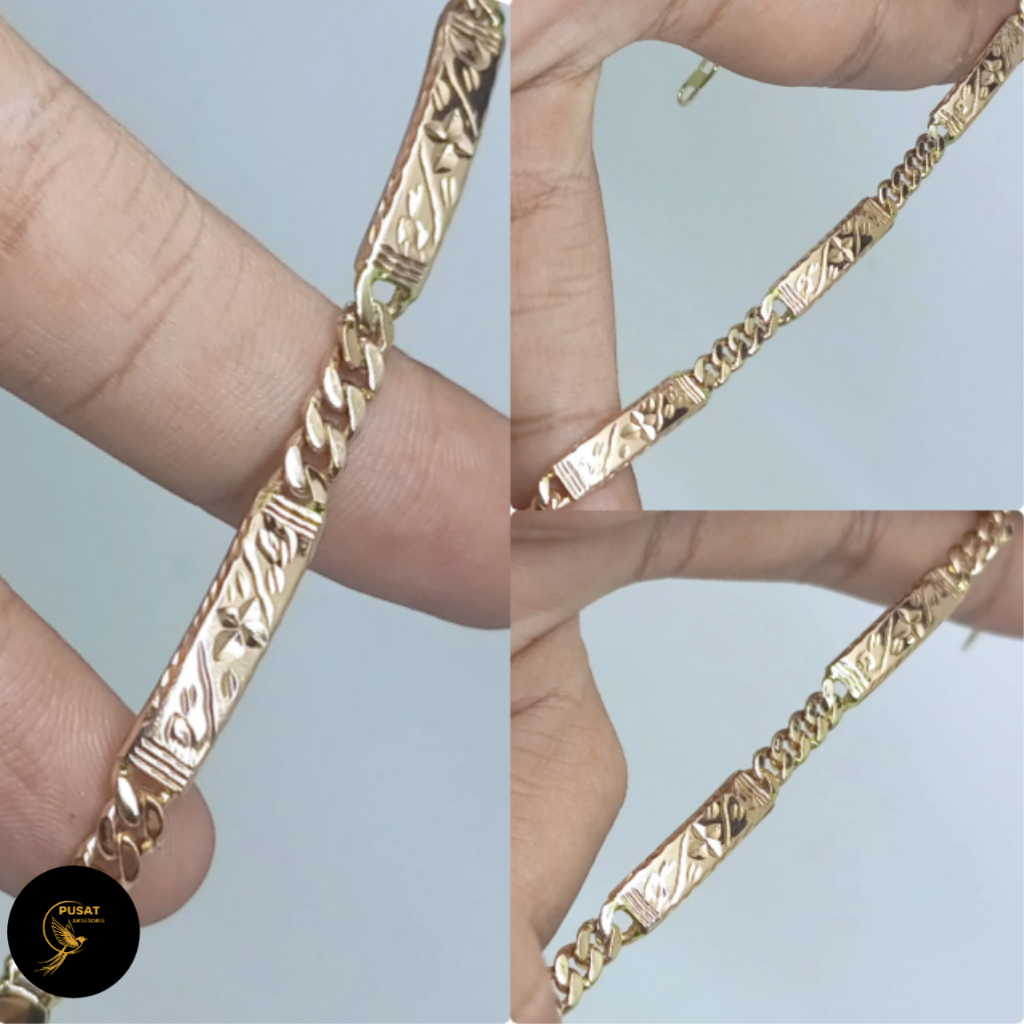 GELANG SWASA Dewasa Rantai Plat Batik Kuncian S terfavorit, MIRIP EMAS ASLI & ANTI KARAT