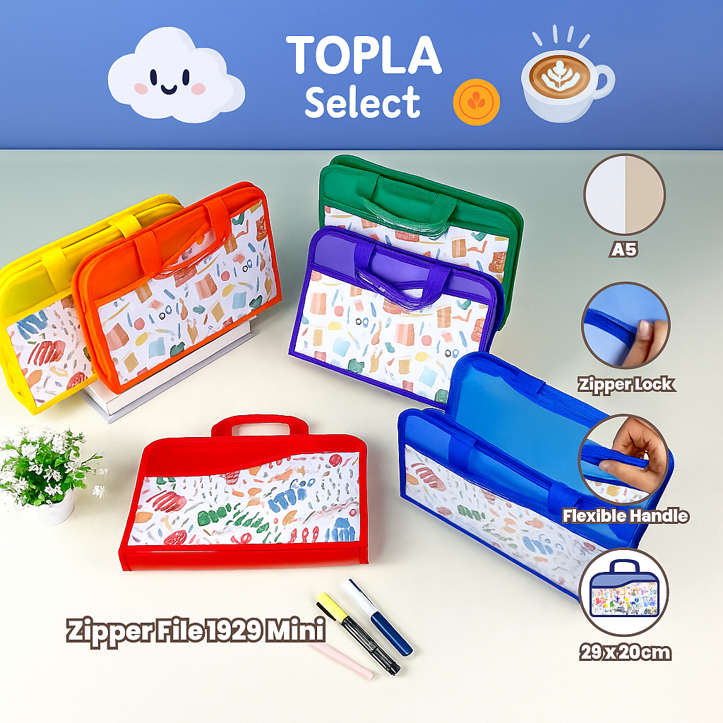 

Topla Zipper File 1929 mini map dokumen kertas berkas anak SD dan TK ukuran A5 (29CM x 20Cm)