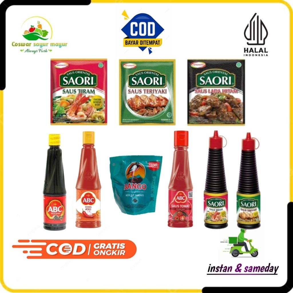 

kecap Bango / kecap abc / saus abc/ saus tomat/ Saori saus tiram /Saori lada hitam bumbu dapur penyedap rasa grosiran