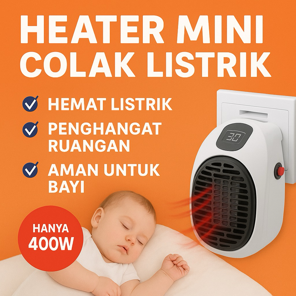 Pemanas Ruangan Portable Heater 900 Watt ini bikin ruangan cepat hangat, hemat listrik, dan praktis 