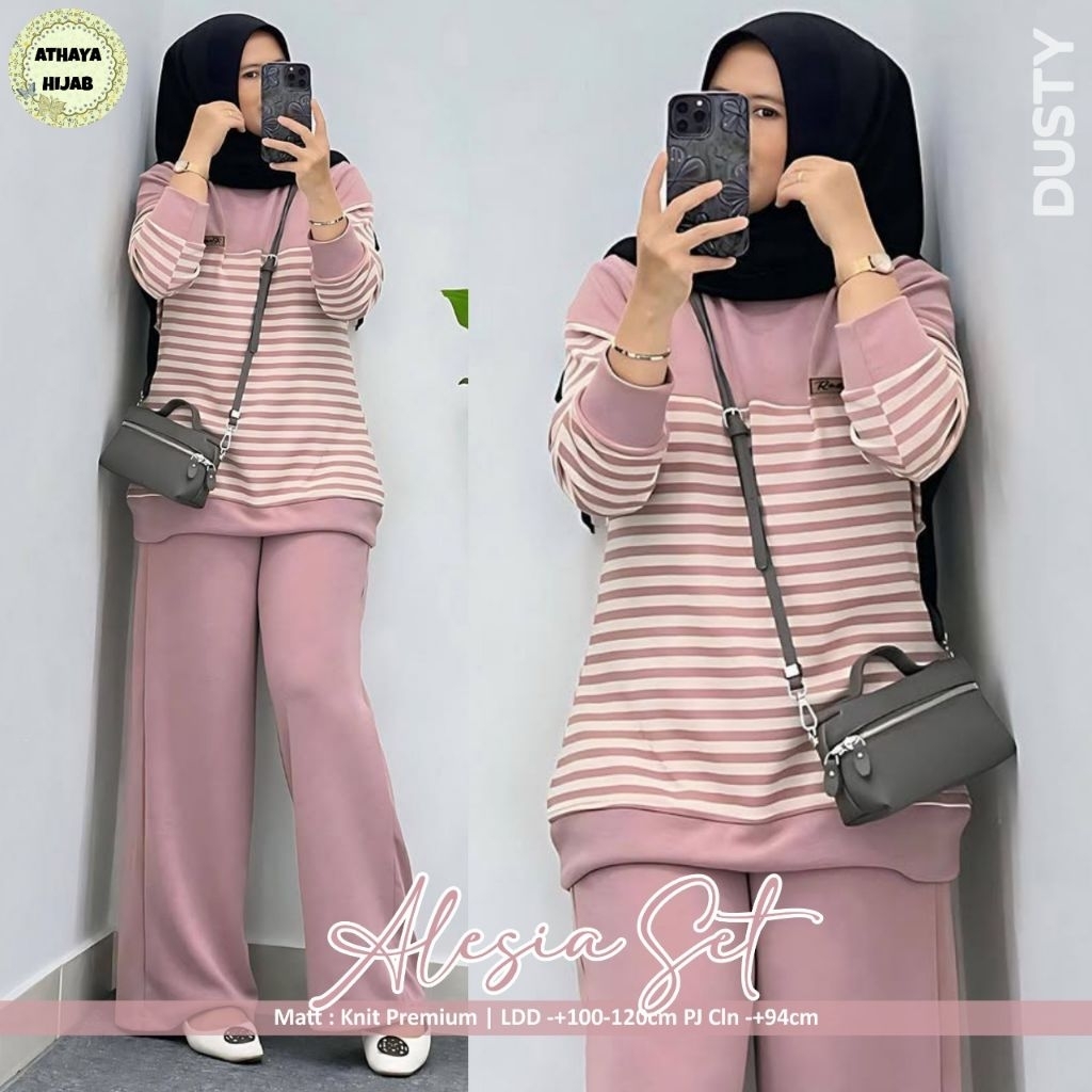 setelan kaos wanita terbaru alesia one set knit wanita