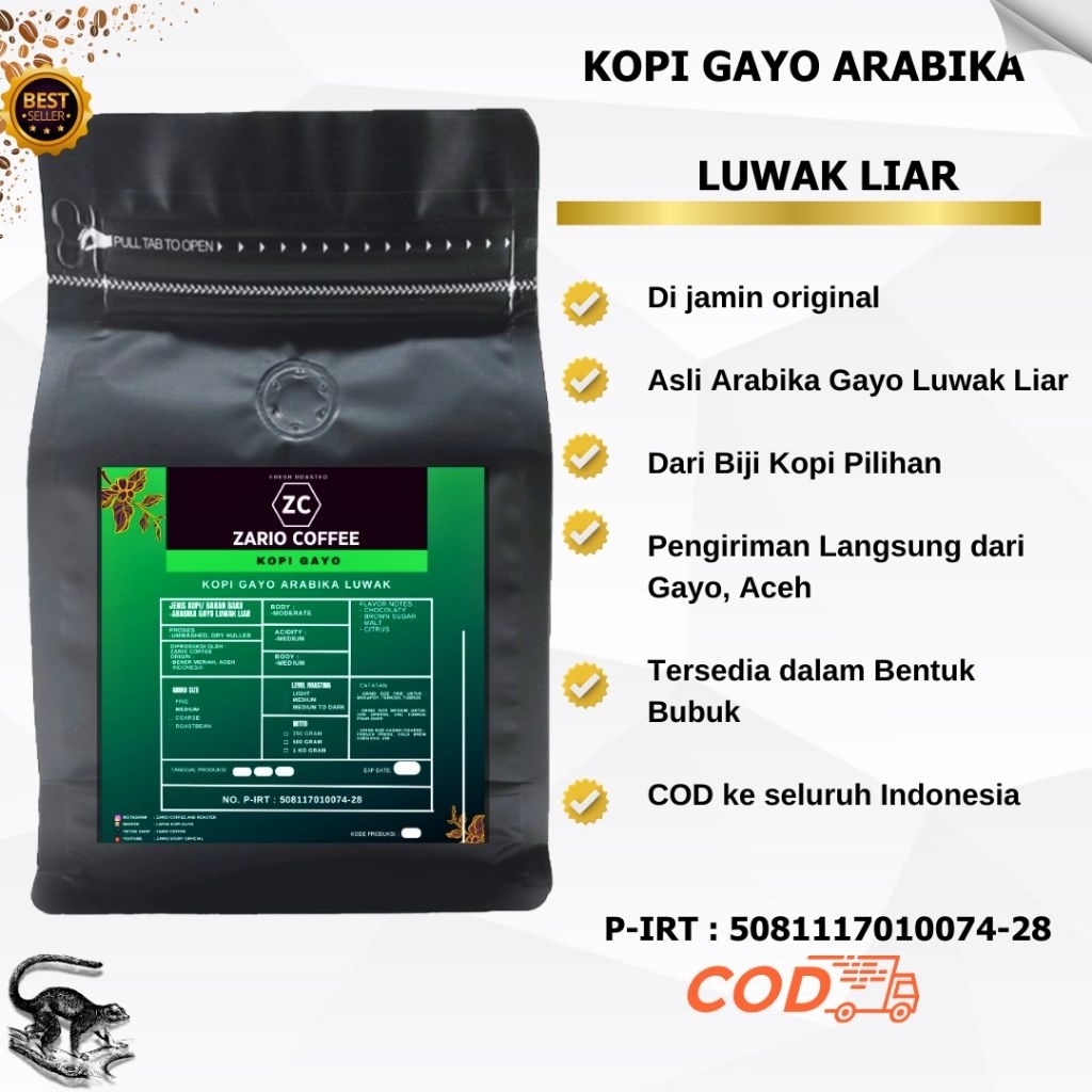 

Kopi Gayo Aceh Arabika Luwak Liar - Balance and Smooth