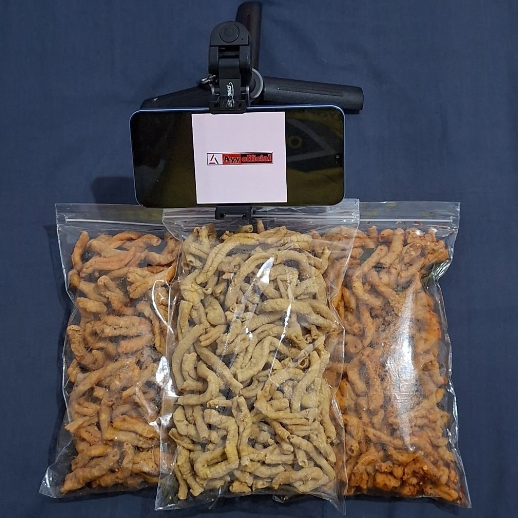 

PAKET BUNLING 3 RASA keripik usus ayam premium variasi original,pedas balado,dan pedas daun jeruk