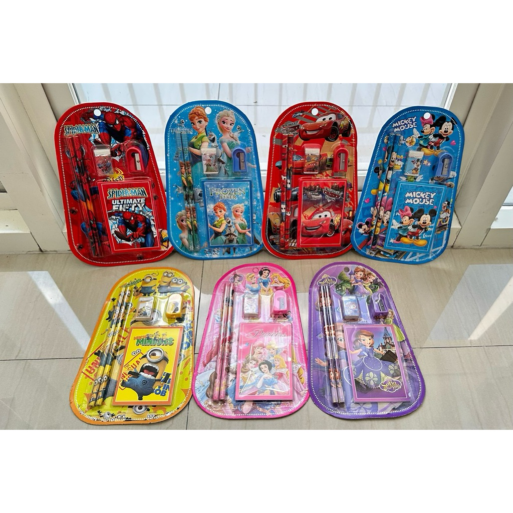 

8829 Stationery Set Anak Karakter Lucu 5 in 1 | Pensil, Buku Catatan, Rautan, Penghapus, Souvenir Kado Sekolah 8829