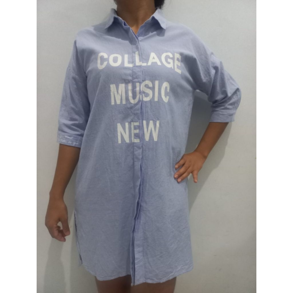kemeja wanita oversize warna biru langit