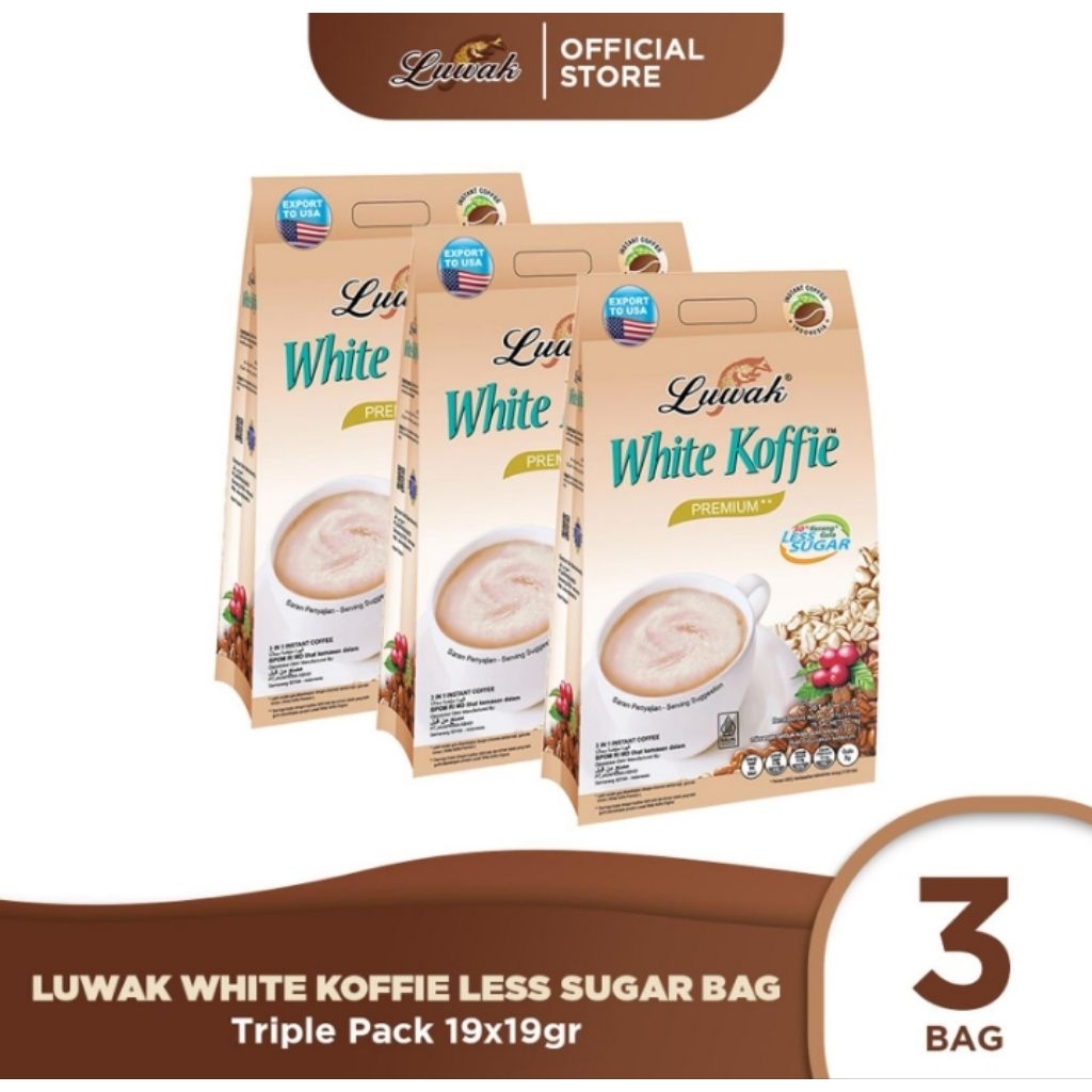

Kopi Luwak White Koffie Less Sugar 3 Bag ( 19 x 19 ) gr