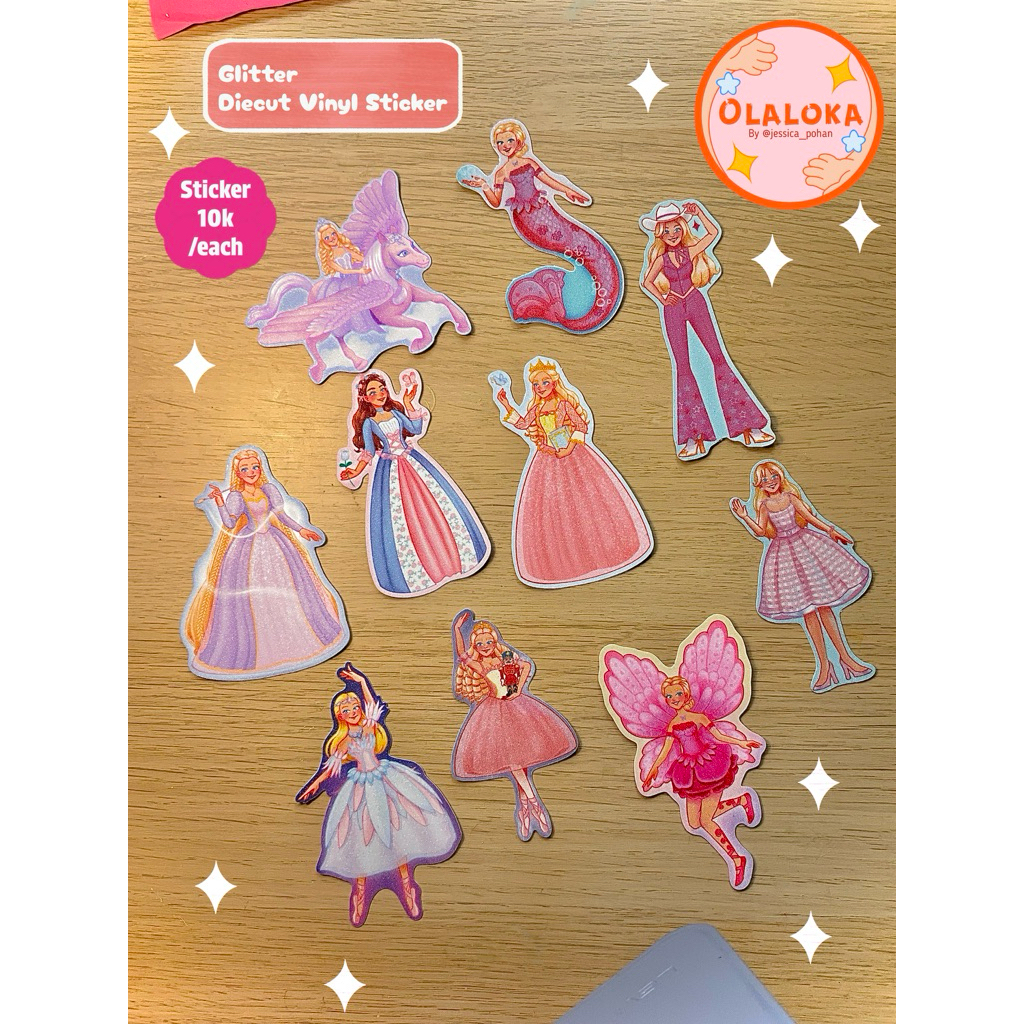 

Sticker Glitter Barbie (Princess & the Pauper, Rapunzel,The Nutcracker, Swanlake, Fairytopia, Barbie Movie)