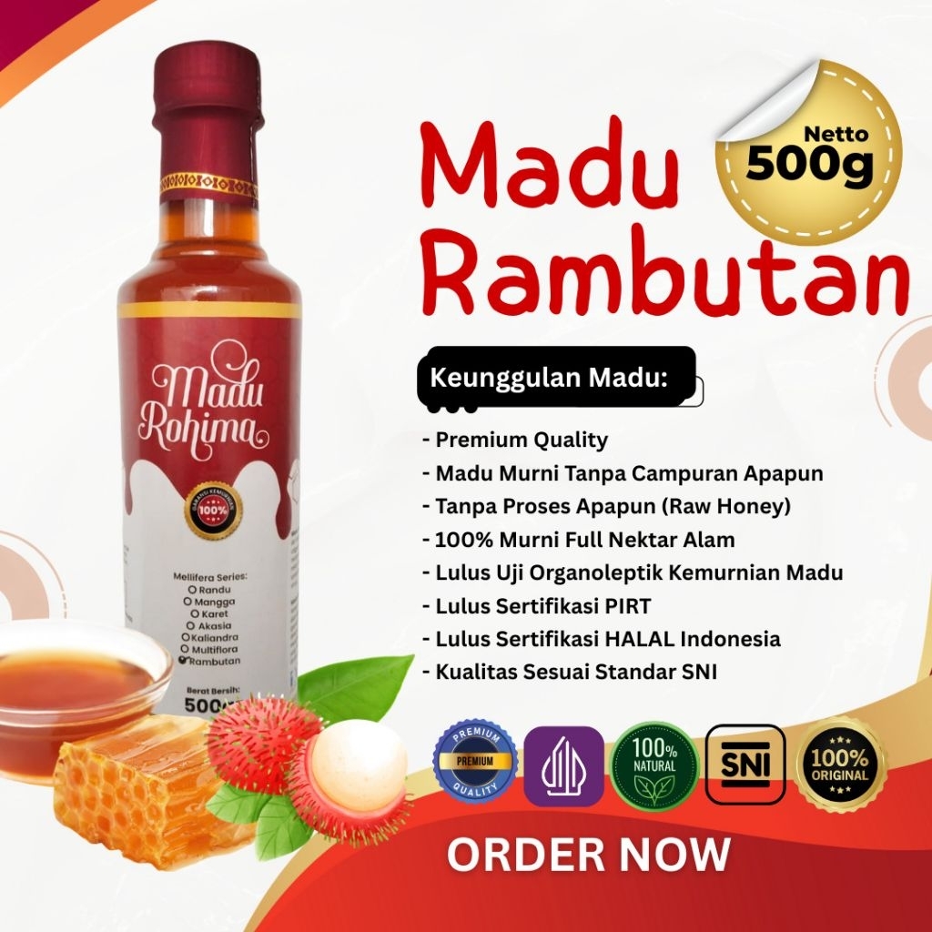 

Madu Rambutan Rohima_500gr Murni asli100% tanpa campuran Standar SNI Grade A Pure Raw Honey Asli Alam Indonesia Madu Keluarga sehat Suplemen Alami Penjaga Imunitas Daya Tahan Tubuh Keluarga