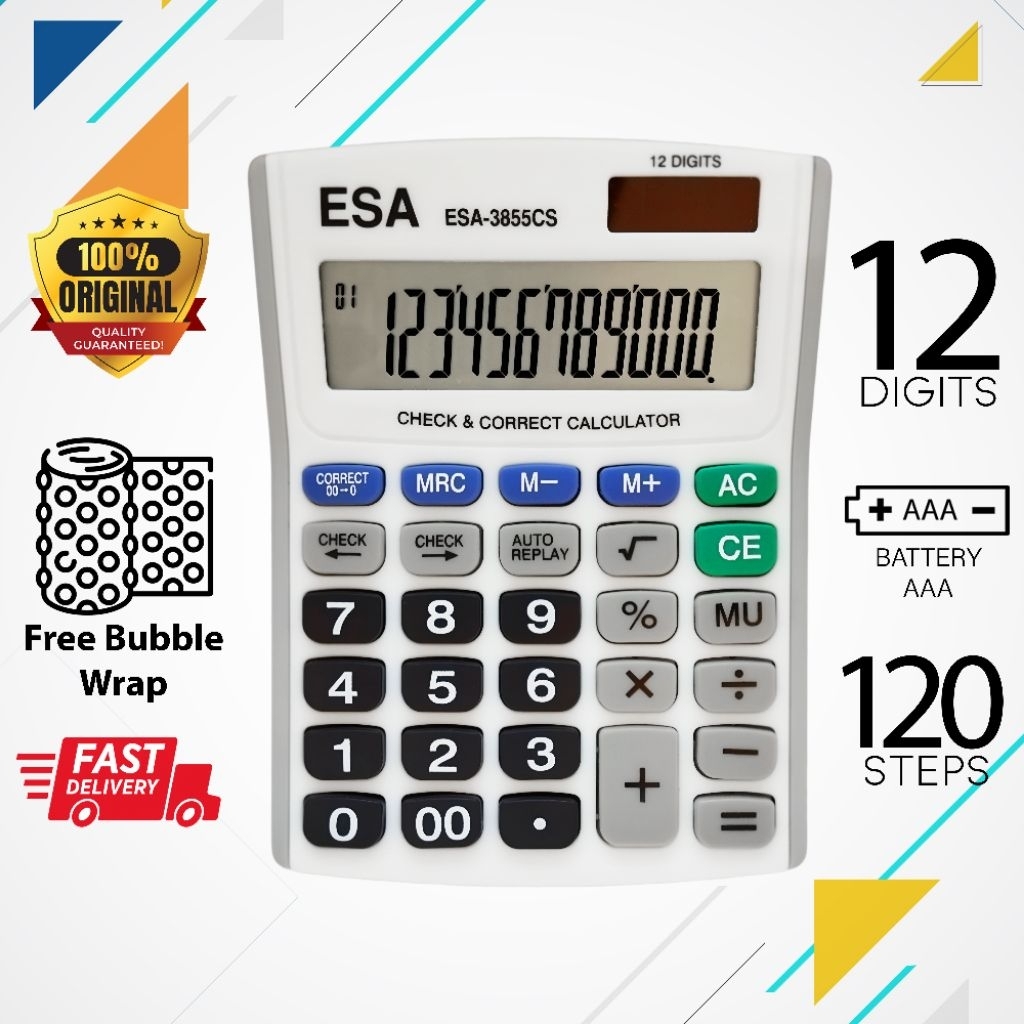 

Calculator Esa 3855CS Kalkulator Digital 12 Digits Check & Correct