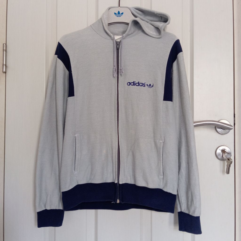 Adidas Vintage Zip Hoodie 80s Blue Grey