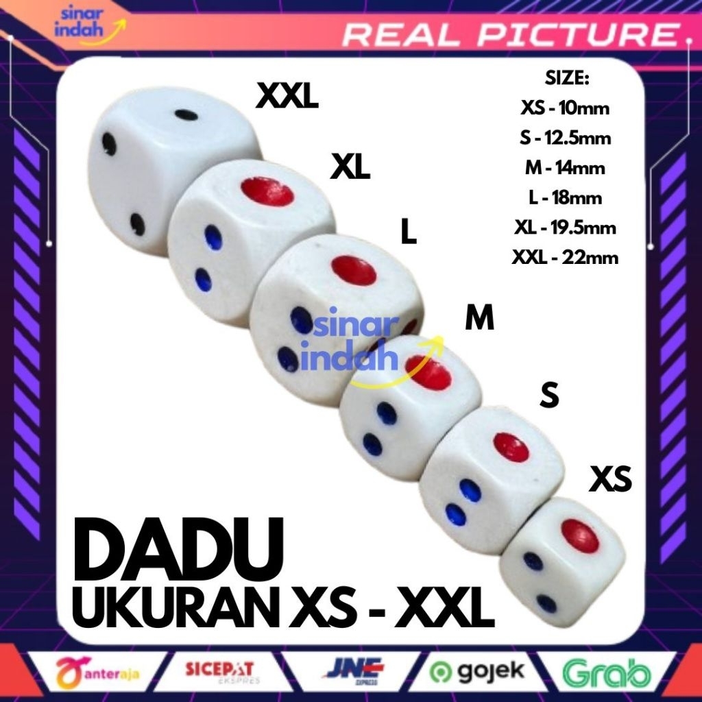Dadu Ukuran Besar Kecil XS - XXL Mainan Monopoli Ular Tangga Ludo Dice Putih Bening 10mm 12.5mm 14mm