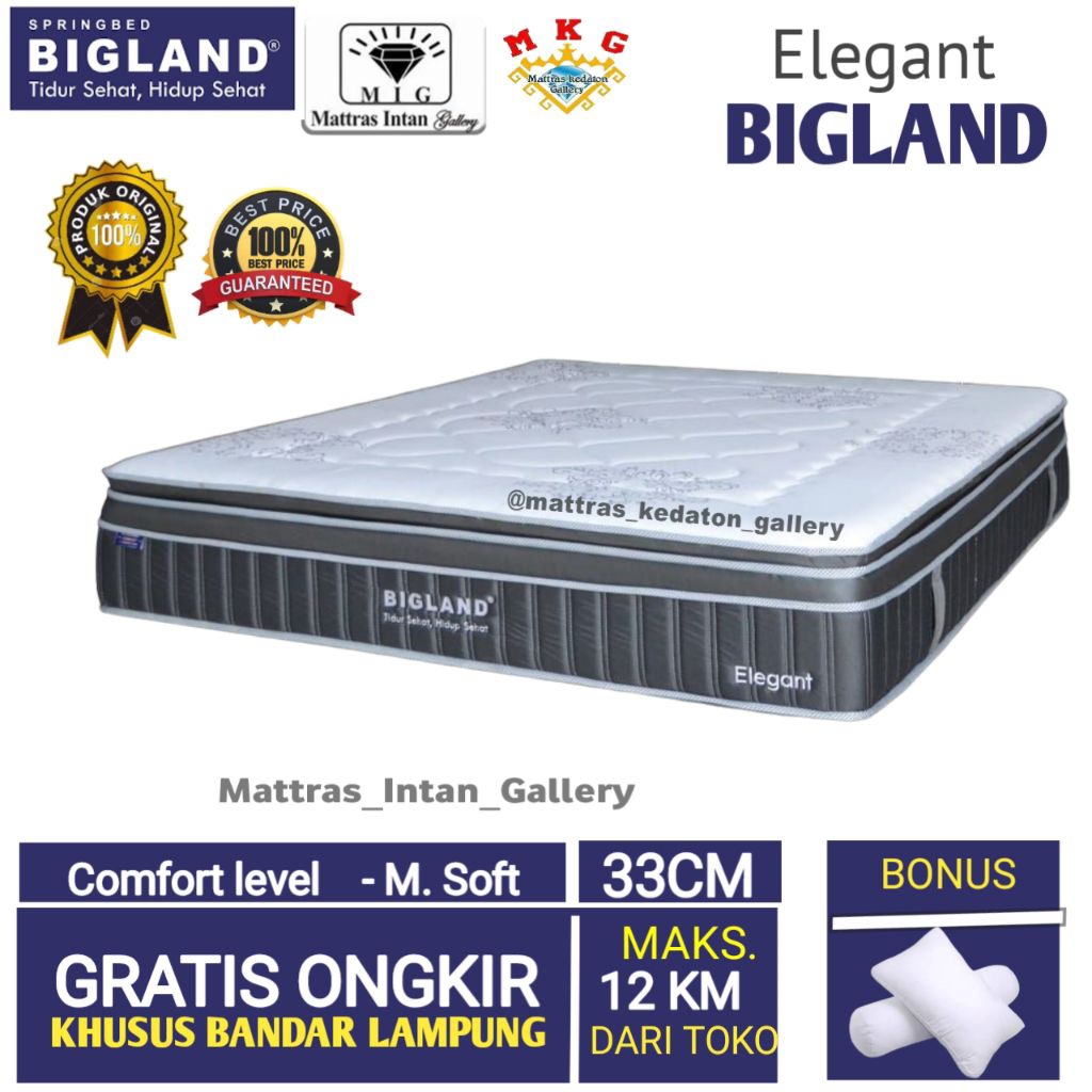 Springbed Bigland Elegant Double Plush Pillowtop T 33cm - kasur spring bed big land size 160 - 180 b
