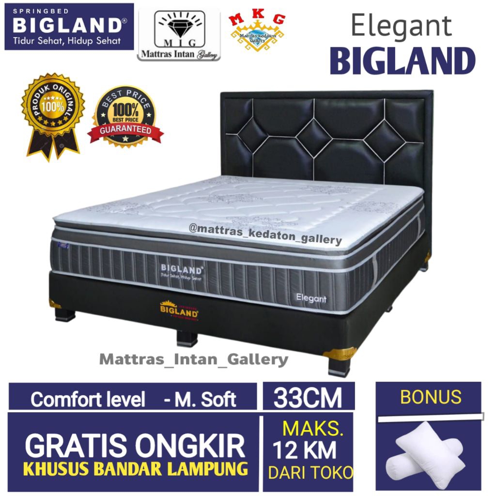 Springbed Bigland Elegant Double Plush Pillowtop T 33cm - kasur spring bed big land size 160 - 180 b