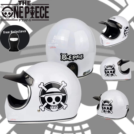 Helm NIELS Cakil Putih Paket Stiker Logo ONEPICE Helm Full Face Retro List Chrome Free Pet SNI