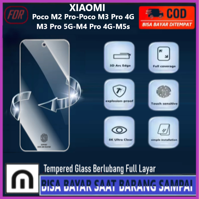 Tempered Glass Bening Berlubang Xiaomi Poco M2 Pro Poco M3 Pro 4G M3 Pro 5G M4 Pro 4G M5s Anti Gores
