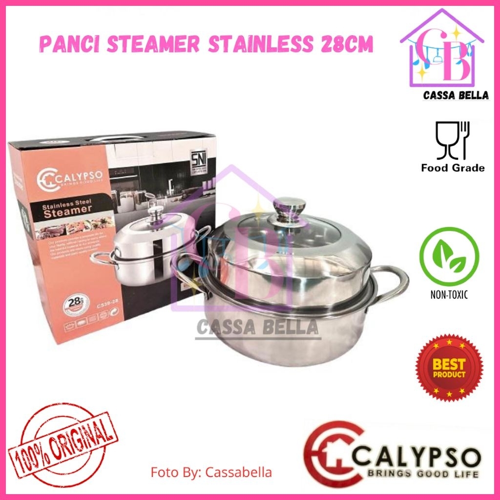 Panci Steamer Pot Stainless CALYPSO / Panci Steamer Stainless 28cm / Steamer Pot 28cm Susun 2 / Stea